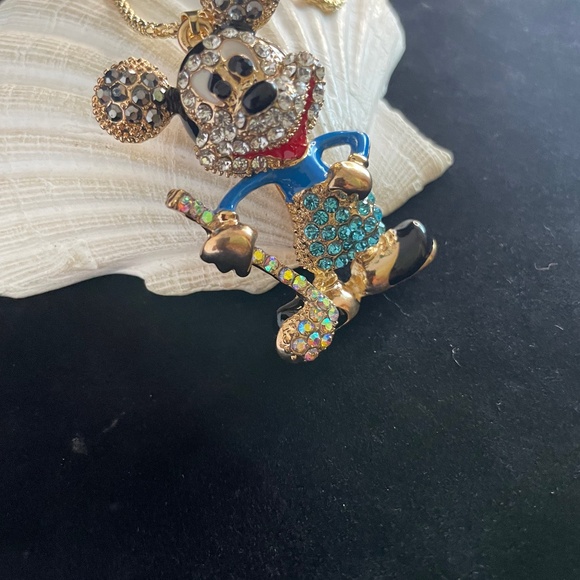 NEW BETSEY JOHNSON GOLF MICKEY MOUSE RHINESTONE EMBELLISHED CHAIN NECKLACE, UNUS - Picture 3 of 4
